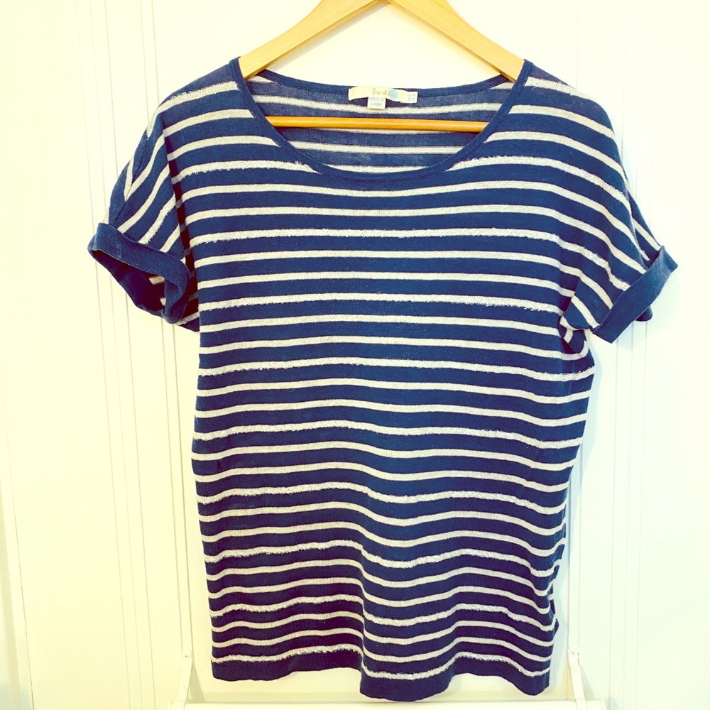 Boden navy and white sweater with sequin stripes!